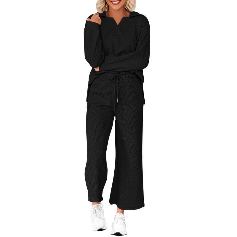 V-Neck Set 🌿 Wide-Leg Comfort Fit