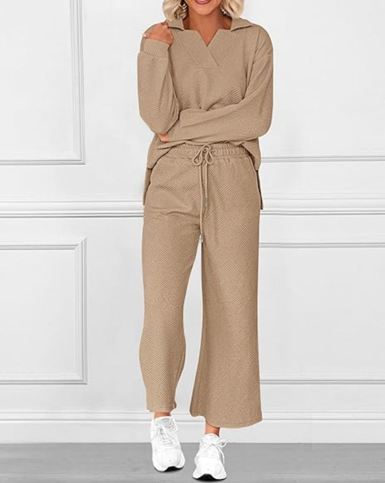 V-Neck Set 🌿 Wide-Leg Comfort Fit