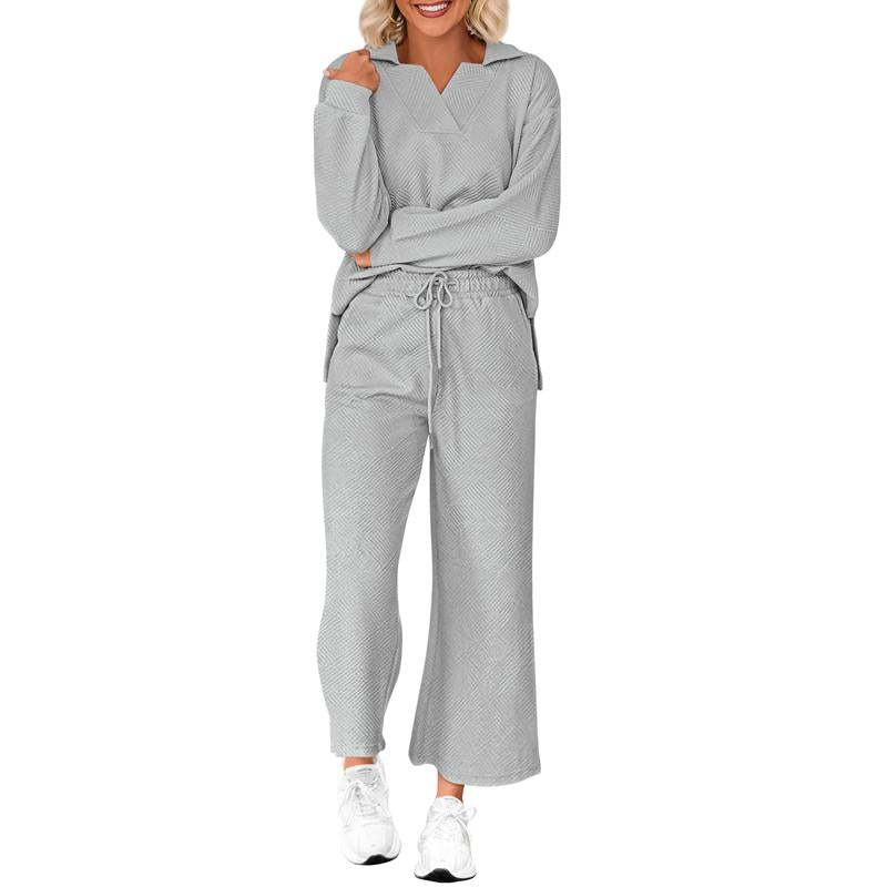 V-Neck Set 🌿 Wide-Leg Comfort Fit