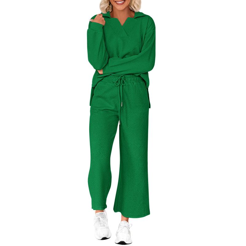 V-Neck Set 🌿 Wide-Leg Comfort Fit