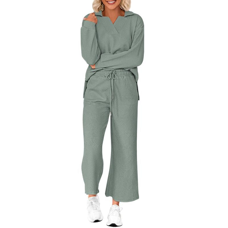 V-Neck Set 🌿 Wide-Leg Comfort Fit