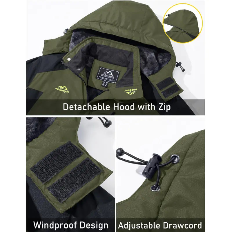 🧥 Men's Winter Ski Jacket, Water-Resistant Fleece-Lined Parka with 4 Pockets, Warm Outdoor Coat for Fall & Snow Activities
