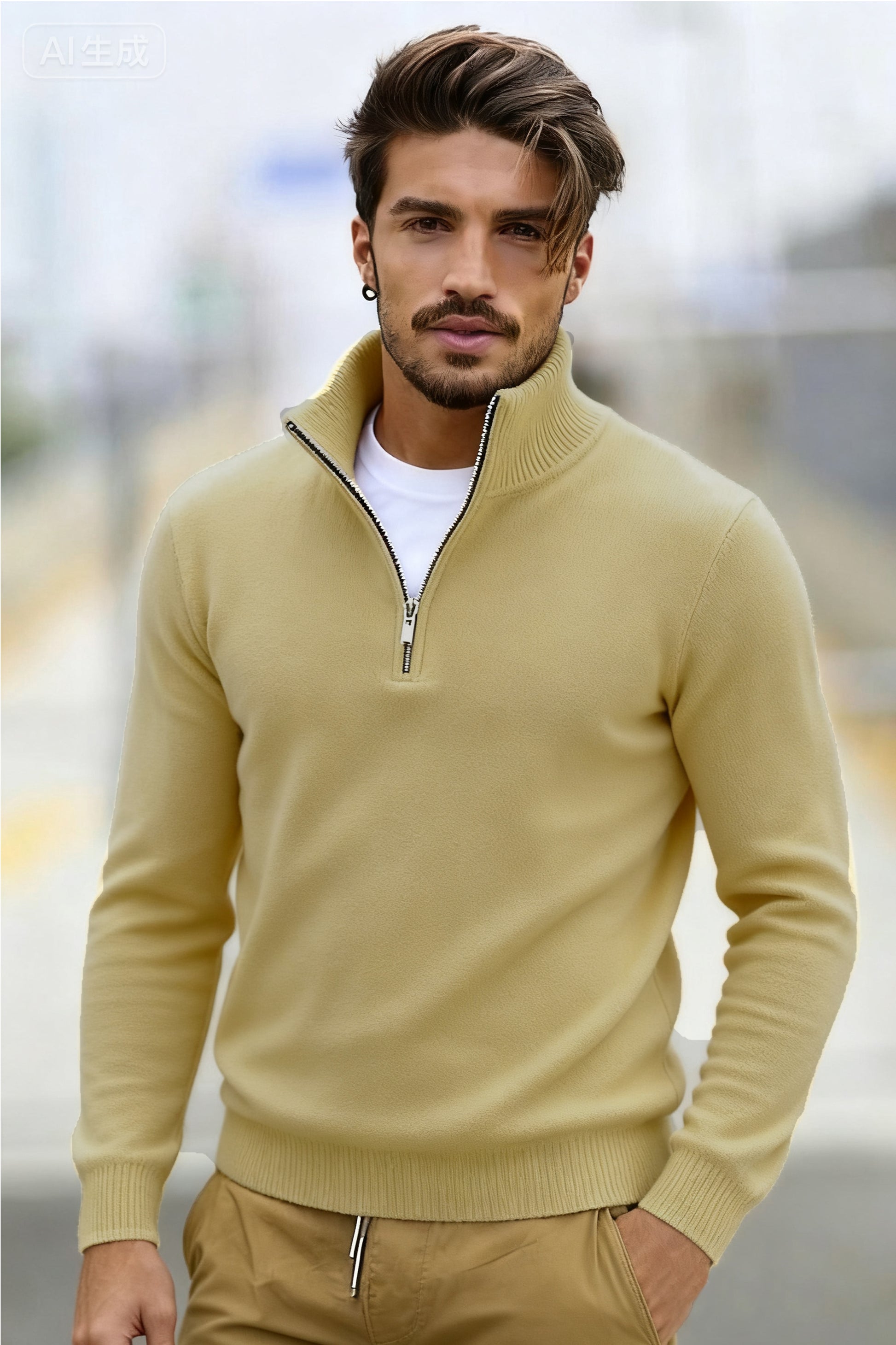 🧶 Men's Quarter Zip Mock Neck Sweater, Slim Fit Lightweight Pullover, Casual Long Sleeve Knitwear for Fall Outfits
