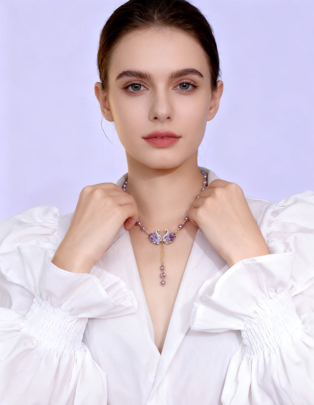 💜 Luxury Purple Swan Necklace ✨ Elegant Pendant for a Chic Look