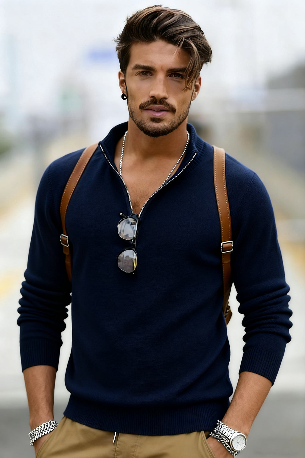 🧶 Men's Quarter Zip Mock Neck Sweater, Slim Fit Lightweight Pullover, Casual Long Sleeve Knitwear for Fall Outfits