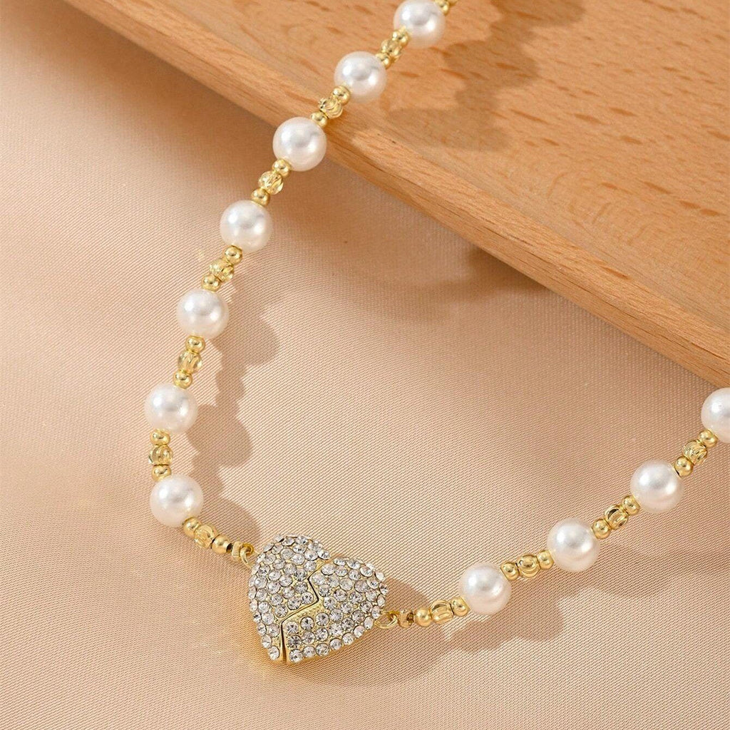 ✨New Magnetic Pearl Heart Necklace 💖 Elegant & Romantic Gift for Her 🎁