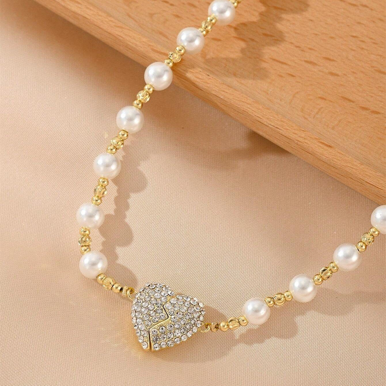 ✨New Magnetic Pearl Heart Necklace 💖 Elegant & Romantic Gift for Her 🎁