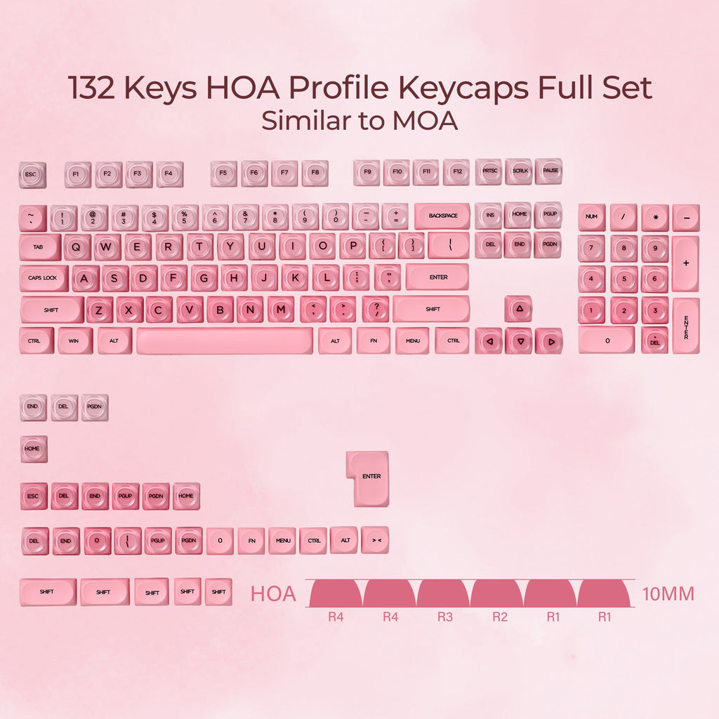 Pink Blush Keycaps 🎀 132-Key HOA Set