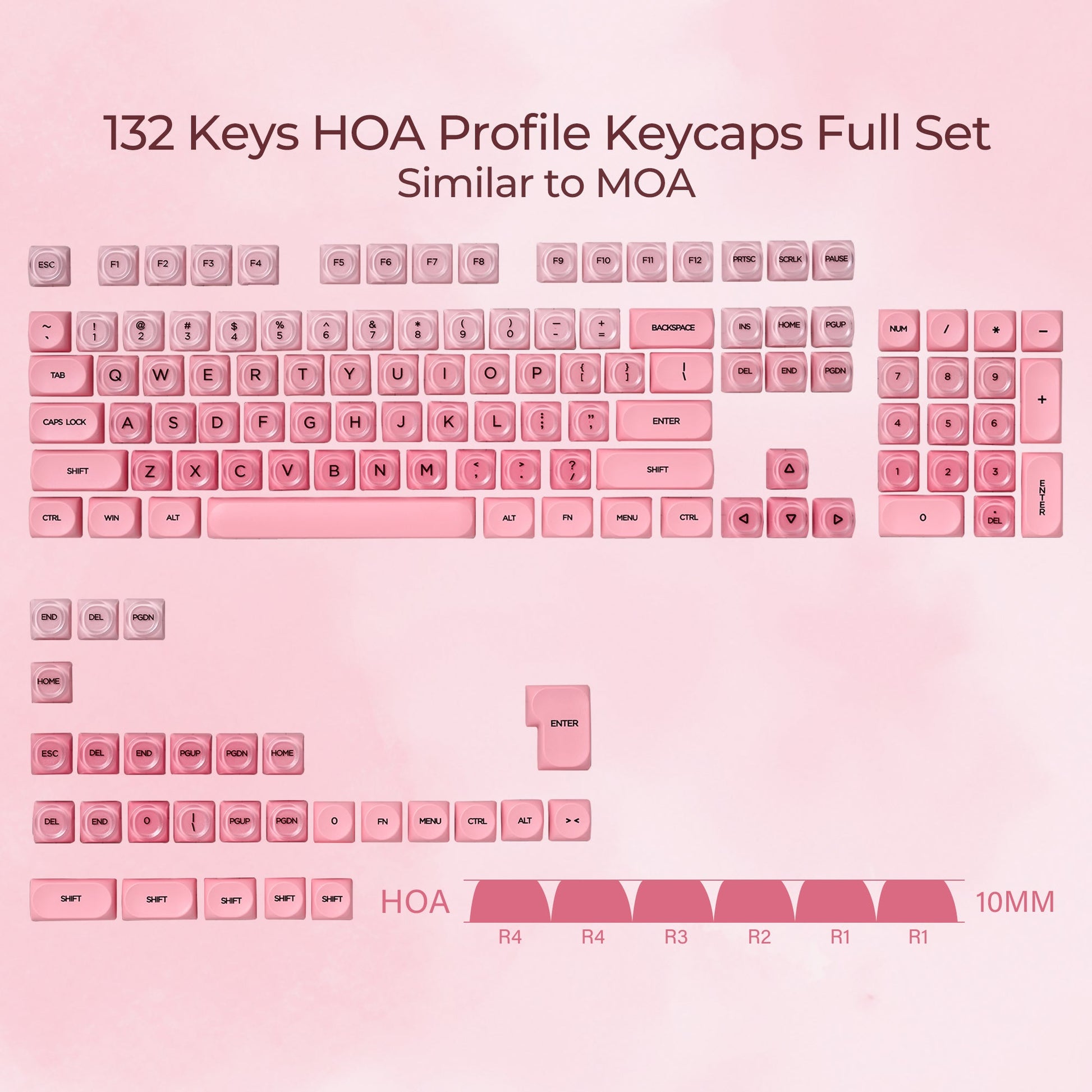Pink Blush Keycaps 🎀 132-Key HOA Set