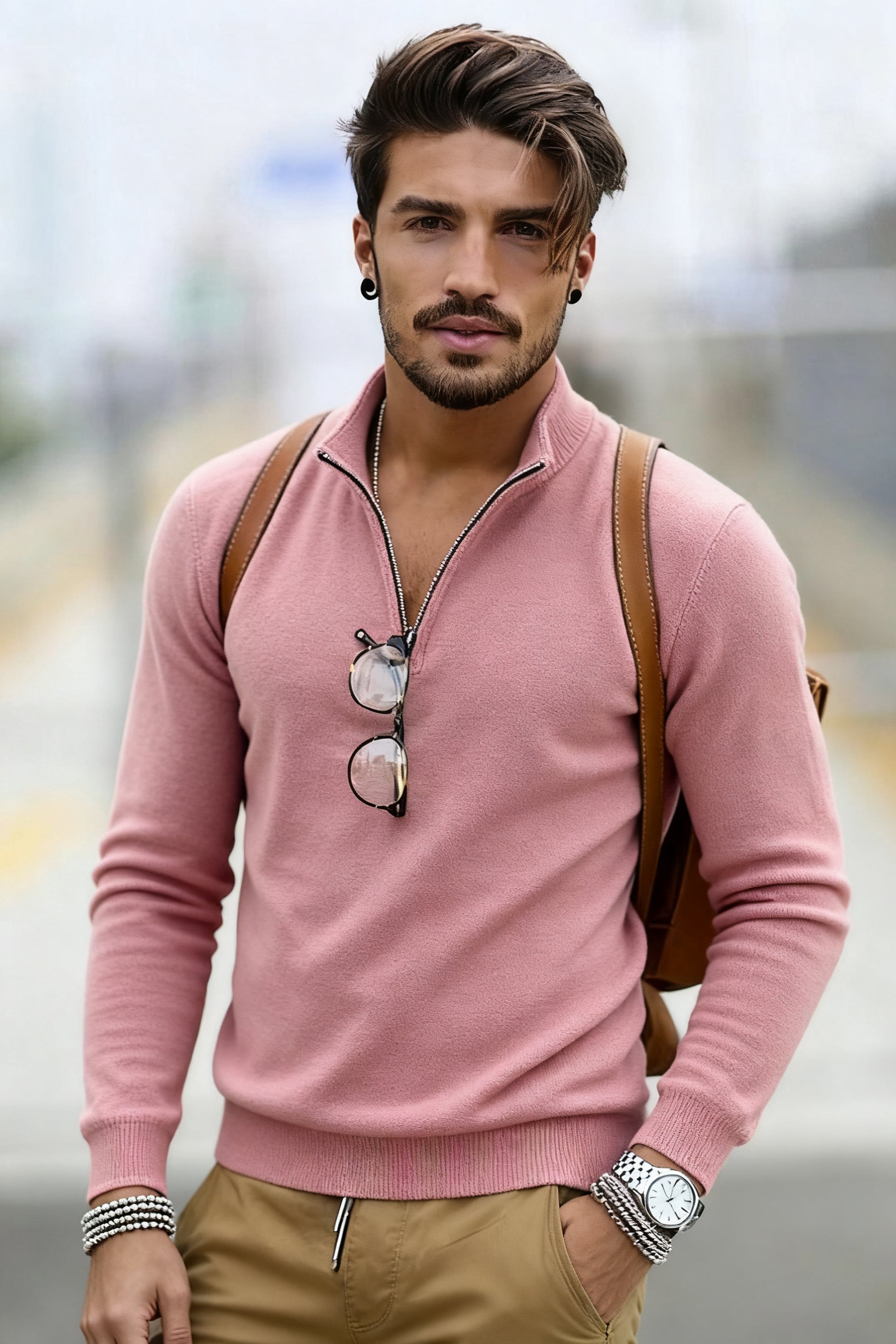 🧶 Men's Quarter Zip Mock Neck Sweater, Slim Fit Lightweight Pullover, Casual Long Sleeve Knitwear for Fall Outfits