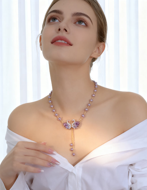 💜 Luxury Purple Swan Necklace ✨ Elegant Pendant for a Chic Look
