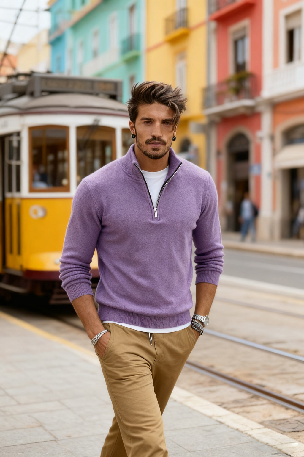 🧶 Men's Quarter Zip Mock Neck Sweater, Slim Fit Lightweight Pullover, Casual Long Sleeve Knitwear for Fall Outfits