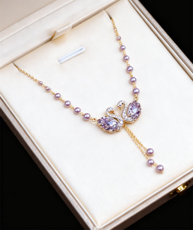 💜 Luxury Purple Swan Necklace ✨ Elegant Pendant for a Chic Look