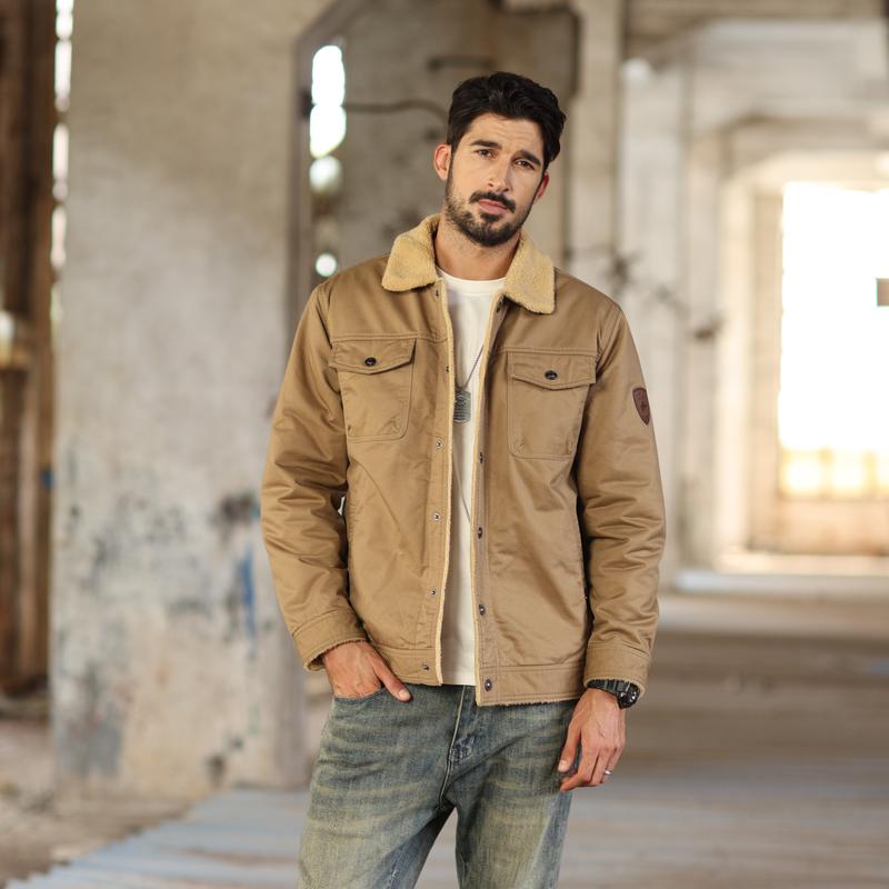 🧥 Men's Sherpa Lined Trucker Jacket, Warm Fleece Casual Coat with Multi Pockets, Long Sleeve Cotton Outerwear for Fall & Winter