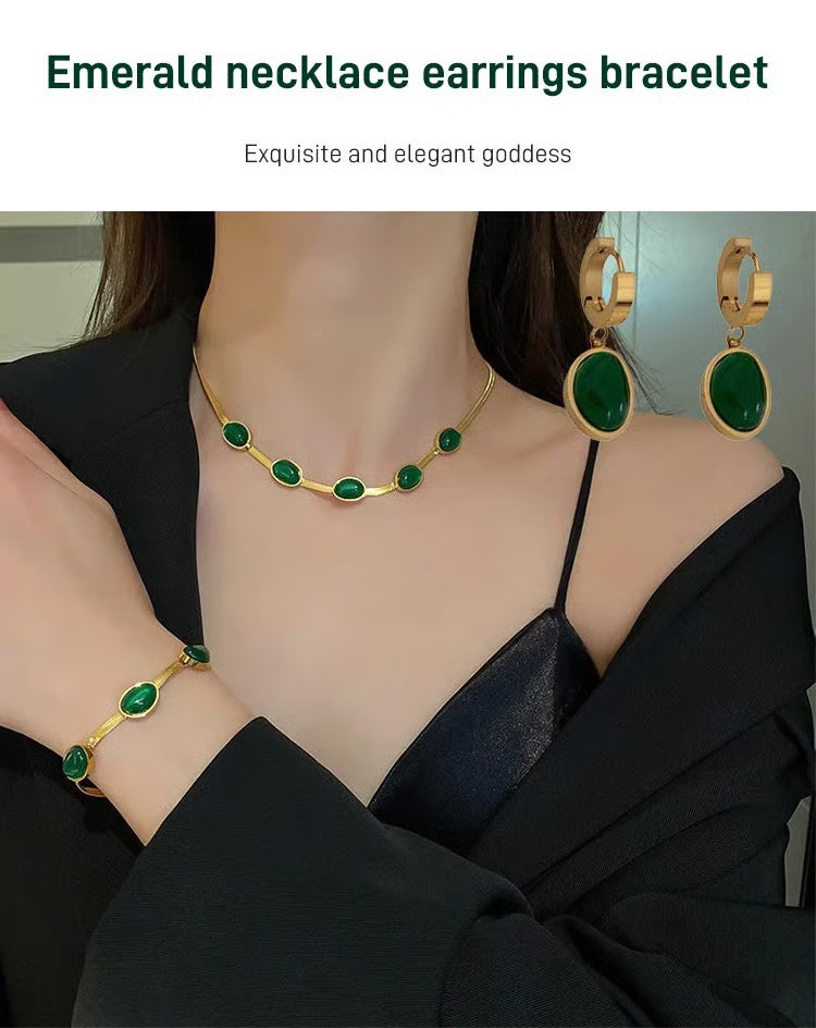 ✨ Emerald Jewelry Set | Necklace, Earrings & Bracelet | 3-Piece Set 💚