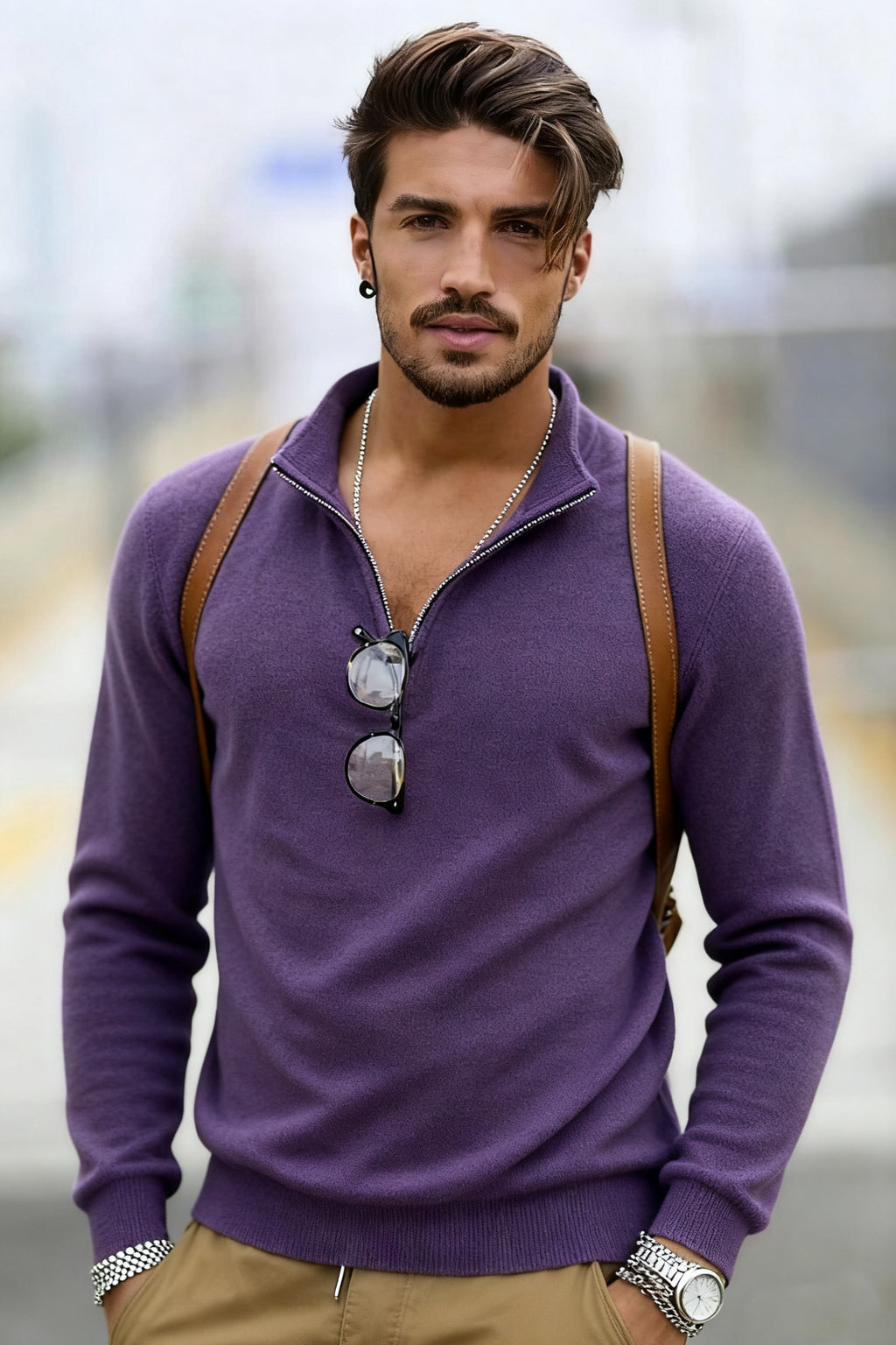 🧶 Men's Quarter Zip Mock Neck Sweater, Slim Fit Lightweight Pullover, Casual Long Sleeve Knitwear for Fall Outfits