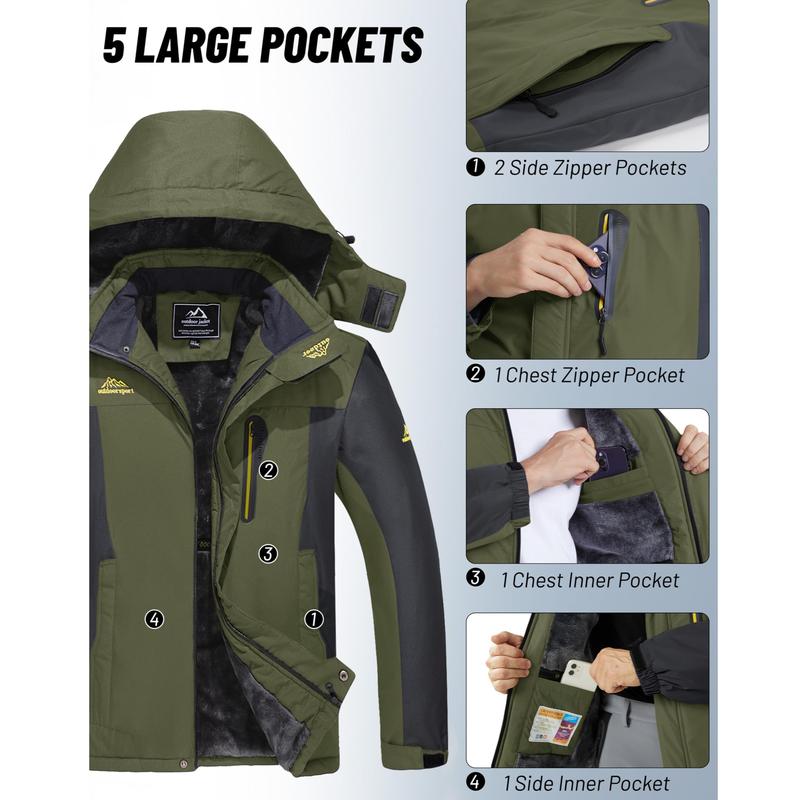 🧥 Men's Winter Ski Jacket, Water-Resistant Fleece-Lined Parka with 4 Pockets, Warm Outdoor Coat for Fall & Snow Activities