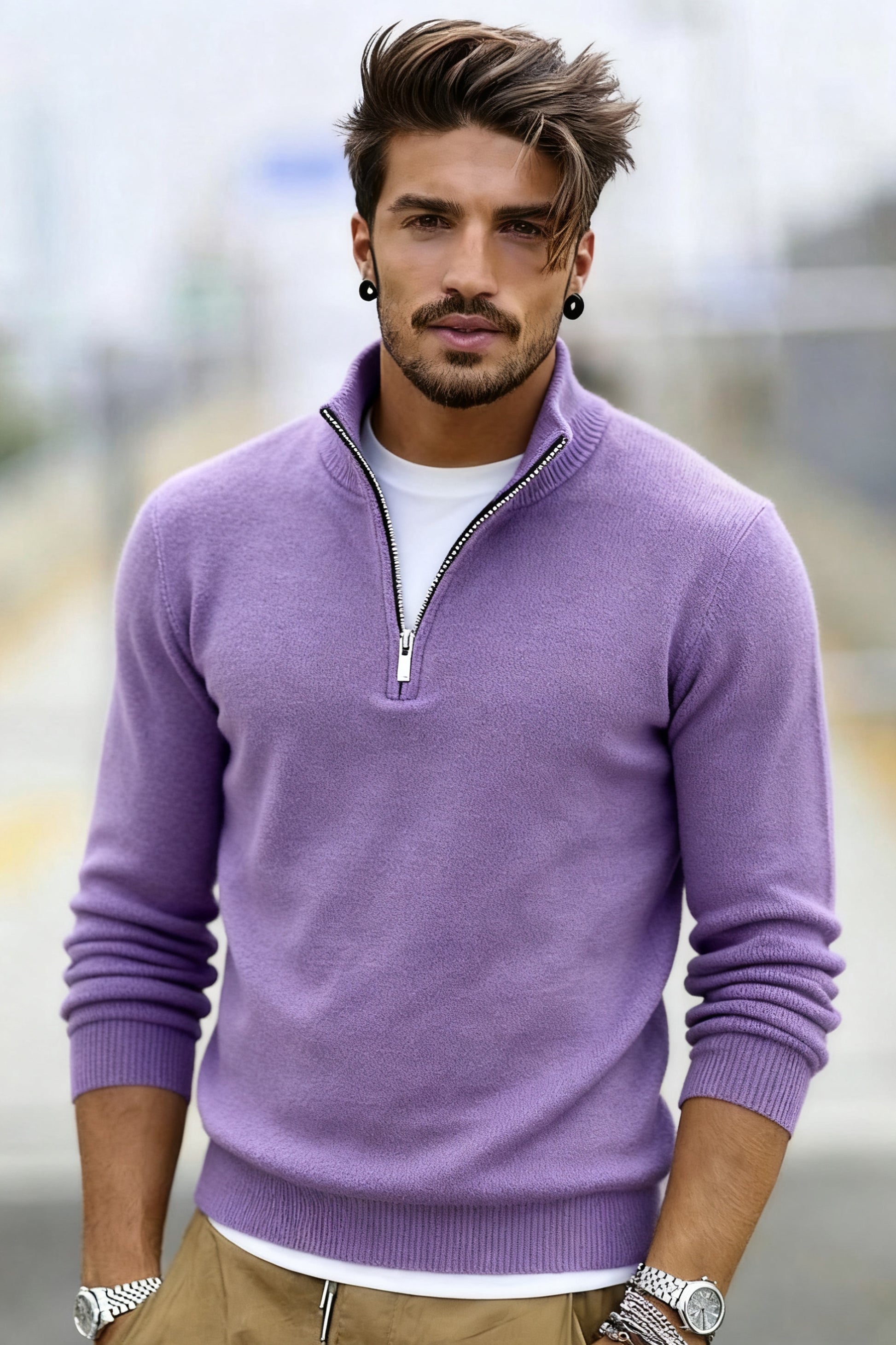 🧶 Men's Quarter Zip Mock Neck Sweater, Slim Fit Lightweight Pullover, Casual Long Sleeve Knitwear for Fall Outfits