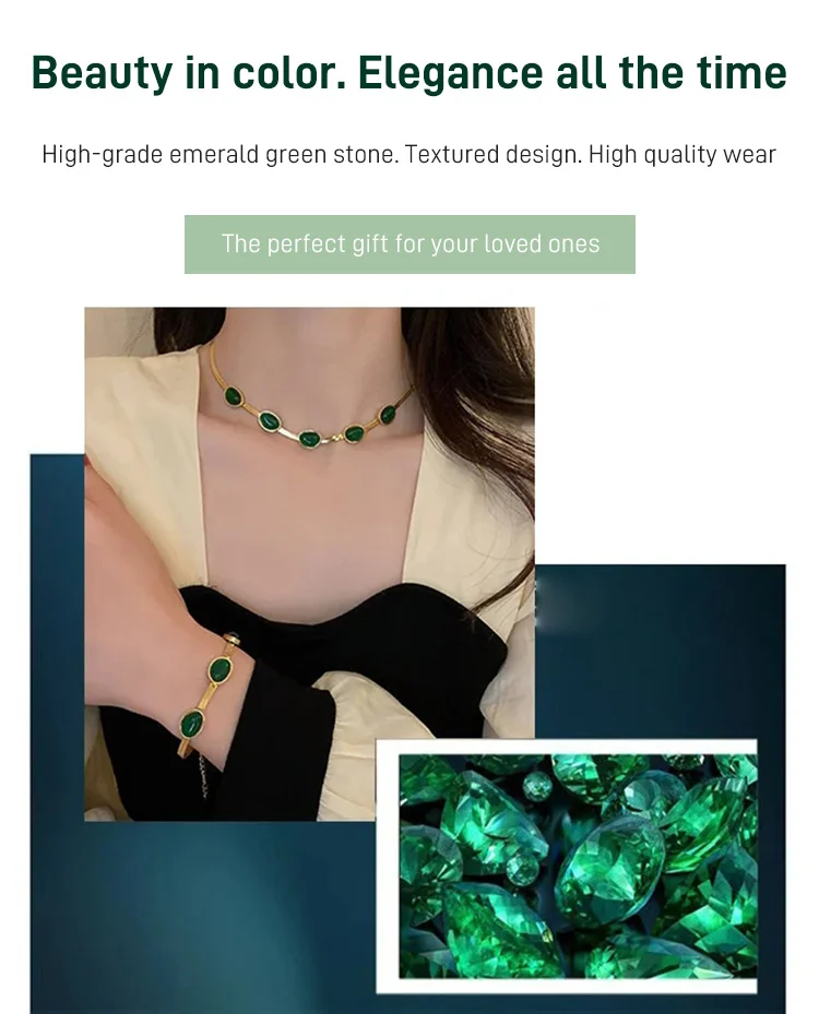 ✨ Emerald Jewelry Set | Necklace, Earrings & Bracelet | 3-Piece Set 💚