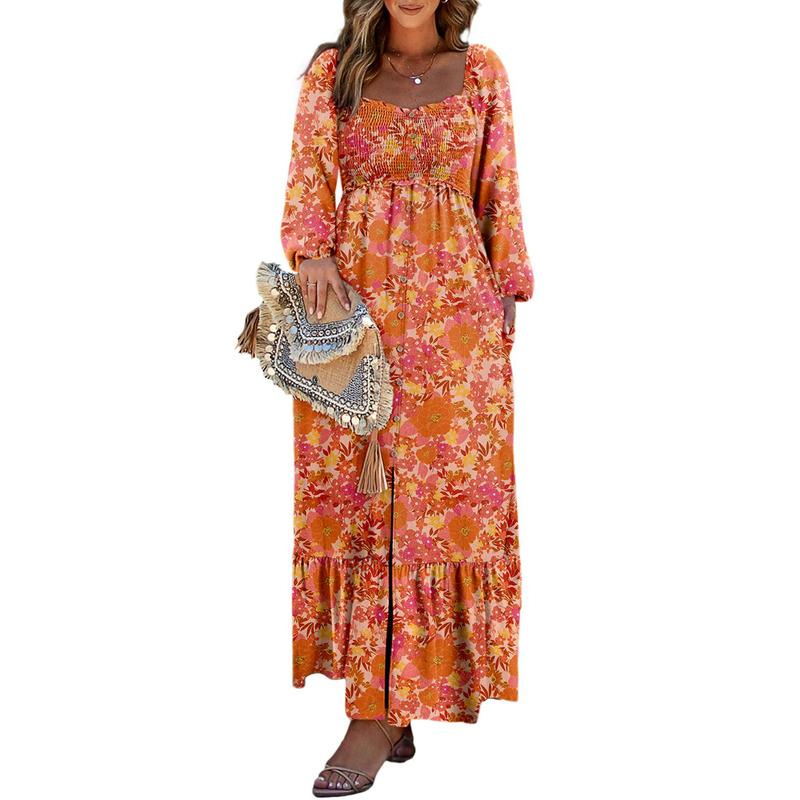 ✨ Boho Sundress – Long Sleeve Square Neck –50%