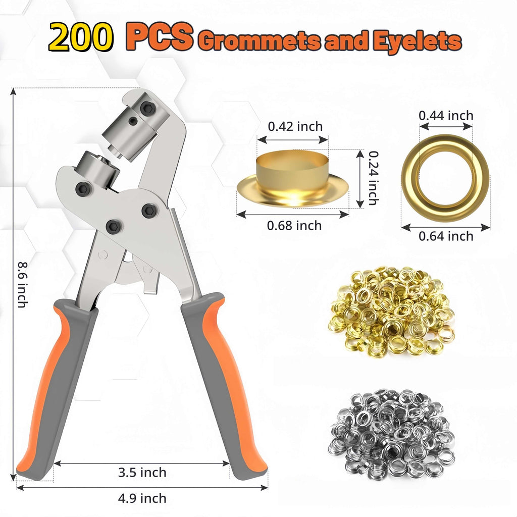 🔥 50% OFF TODAY🔥🛠️ Heavy-Duty Grommet Plier | 3/8" Eyelet Tool Kit with 200pcs Grommets