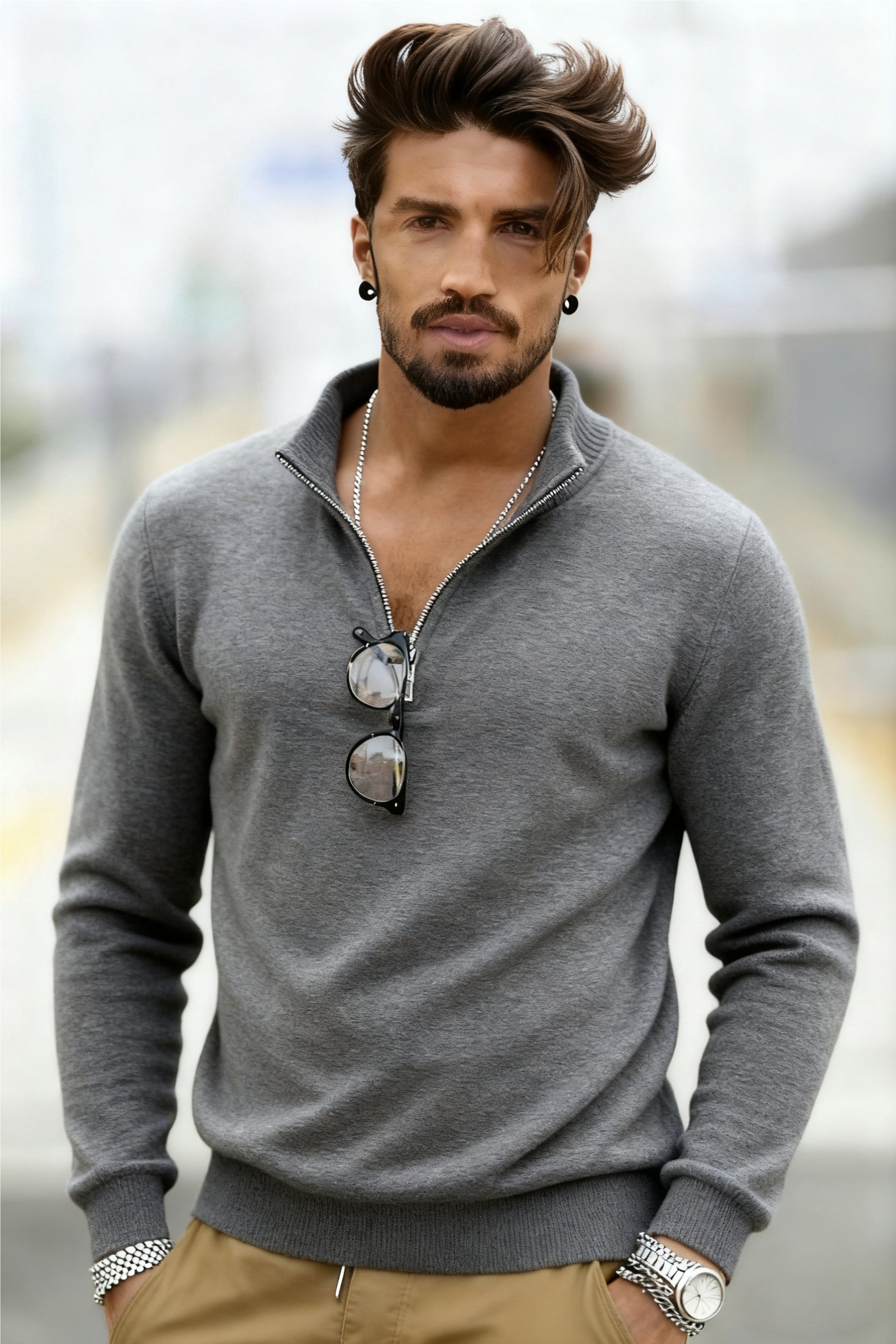 🧶 Men's Quarter Zip Mock Neck Sweater, Slim Fit Lightweight Pullover, Casual Long Sleeve Knitwear for Fall Outfits