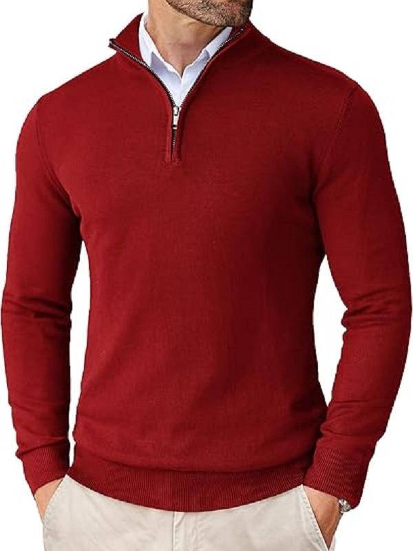 🧶 Men's Quarter Zip Mock Neck Sweater, Slim Fit Lightweight Pullover, Casual Long Sleeve Knitwear for Fall Outfits