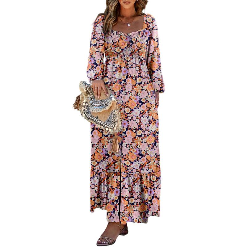 ✨ Boho Sundress – Long Sleeve Square Neck –50%