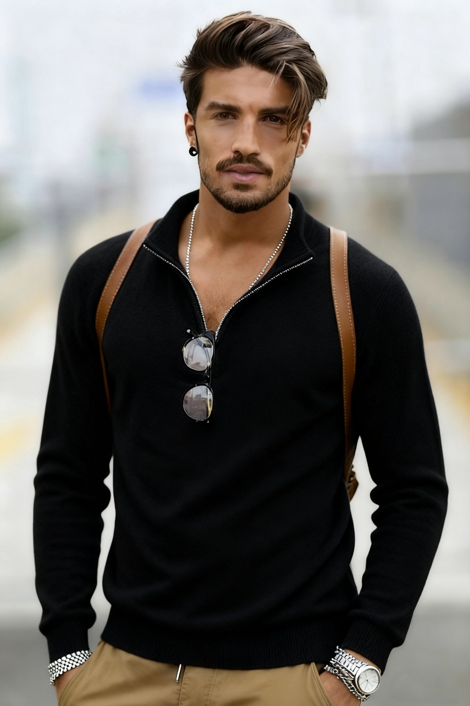 🧶 Men's Quarter Zip Mock Neck Sweater, Slim Fit Lightweight Pullover, Casual Long Sleeve Knitwear for Fall Outfits