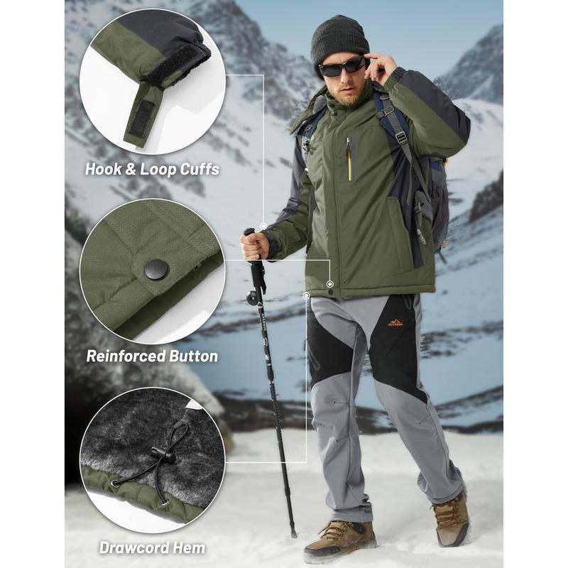 🧥 Men's Winter Ski Jacket, Water-Resistant Fleece-Lined Parka with 4 Pockets, Warm Outdoor Coat for Fall & Snow Activities