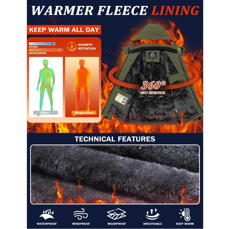 🧥 Men's Winter Ski Jacket, Water-Resistant Fleece-Lined Parka with 4 Pockets, Warm Outdoor Coat for Fall & Snow Activities