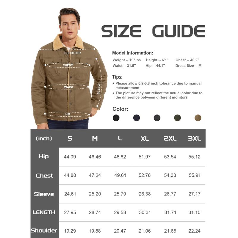 🧥 Men's Sherpa Lined Trucker Jacket, Warm Fleece Casual Coat with Multi Pockets, Long Sleeve Cotton Outerwear for Fall & Winter