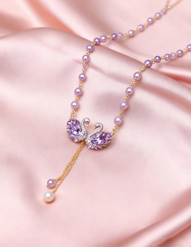 💜 Luxury Purple Swan Necklace ✨ Elegant Pendant for a Chic Look