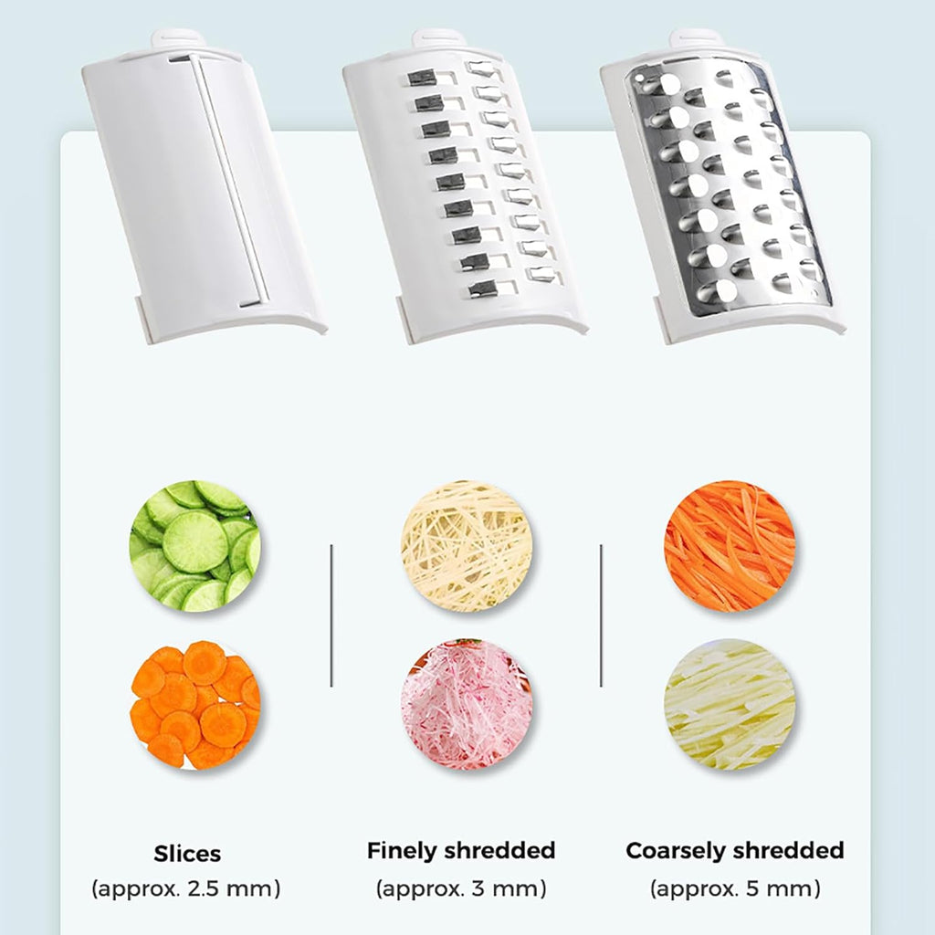 👍Electric Cheese Grater Vegetable Slicer, Rechargeable Rotary Grater Salad Maker with 3 Interchangeable Blades, Durable Material and Cutting Efficiently, for Kitchen, Camping, Restaurant