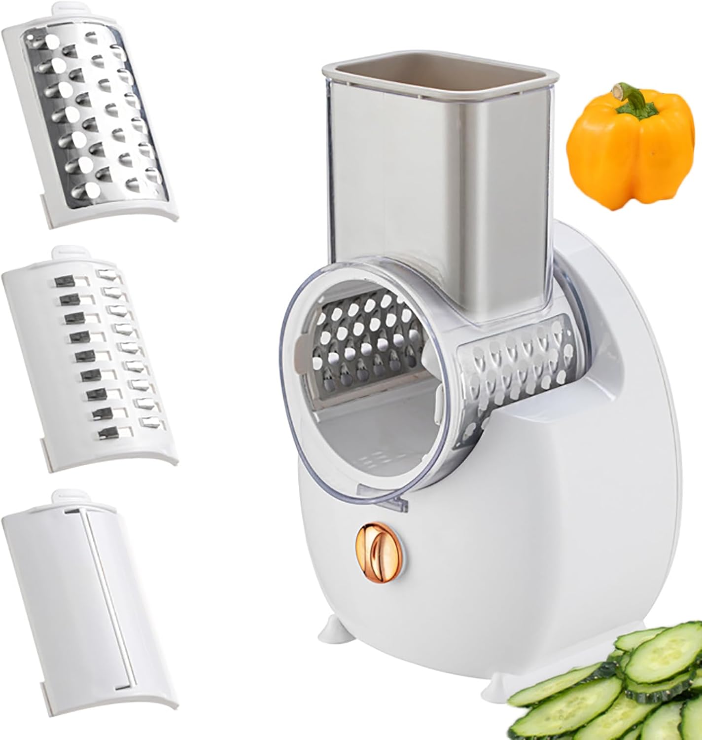 👍Electric Cheese Grater Vegetable Slicer, Rechargeable Rotary Grater Salad Maker with 3 Interchangeable Blades, Durable Material and Cutting Efficiently, for Kitchen, Camping, Restaurant