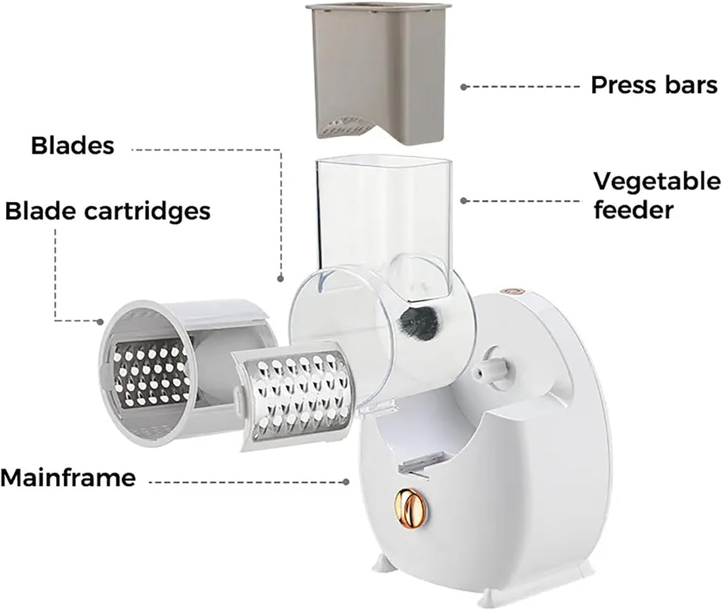 👍Electric Cheese Grater Vegetable Slicer, Rechargeable Rotary Grater Salad Maker with 3 Interchangeable Blades, Durable Material and Cutting Efficiently, for Kitchen, Camping, Restaurant
