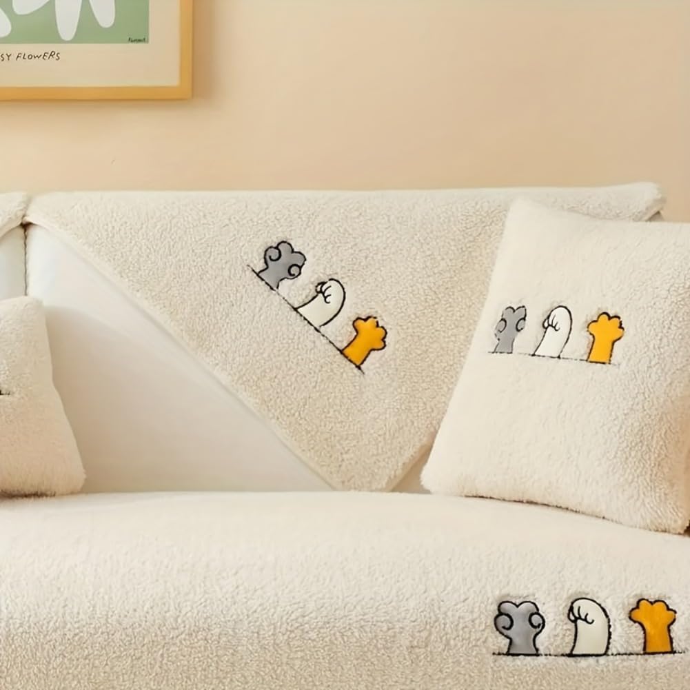 👍Sherpa Sofa Slipcover,Dog Friendly Sofa Cover,Plush Non Slip Sofa Protector Couch Cover,Furniture Protector for Bedroom Living Room Home Decor