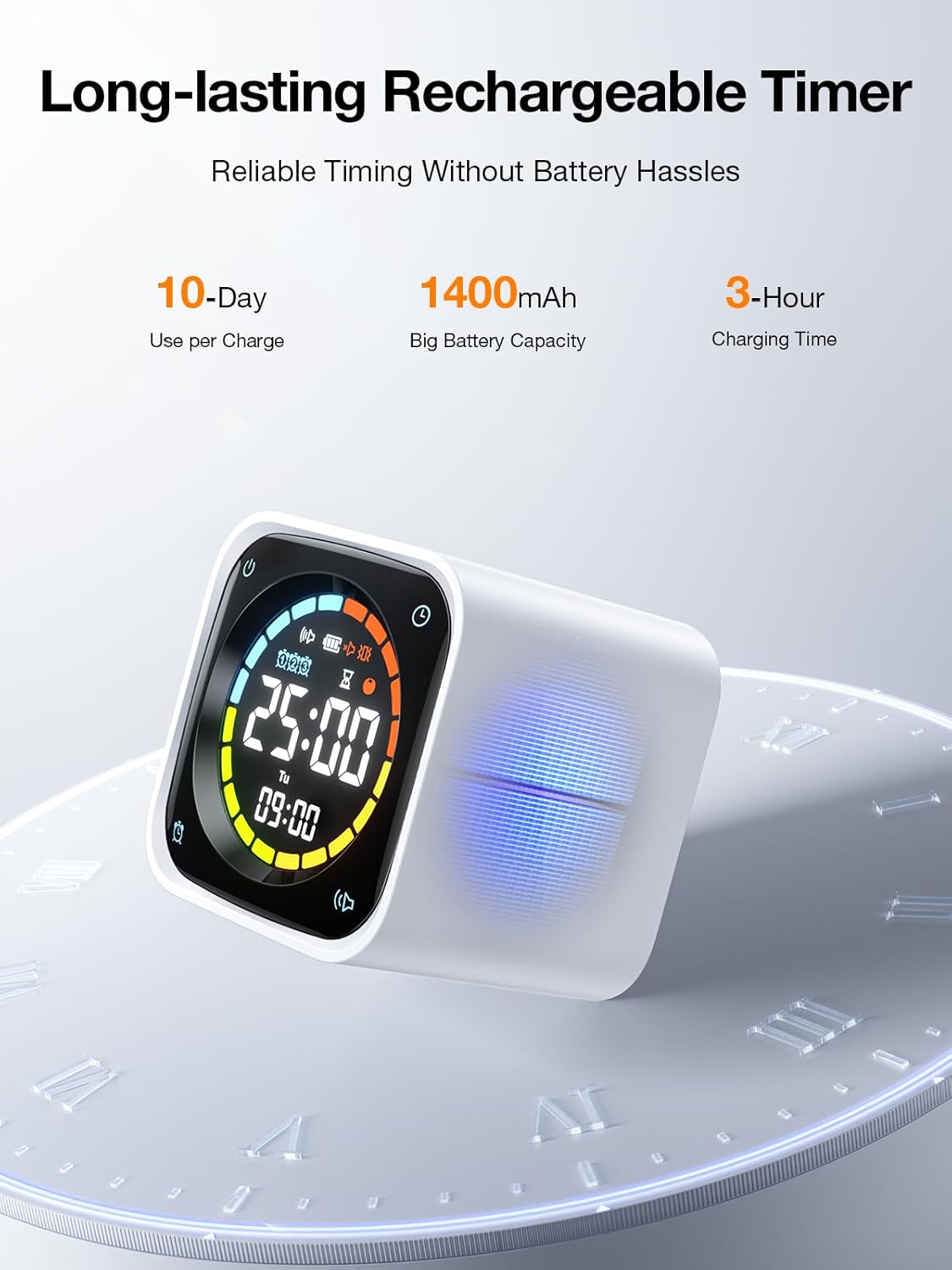 👍TK3 Pomodoro Timer Cube, Desk Productivity Timer with 5/10/30/60 Min Presets, Custom Countdown, Stopwatch, Clock, 3 Alarm, Silent, Vibrate & Sound Alert, for Task, ADHD, Study, Kitchen