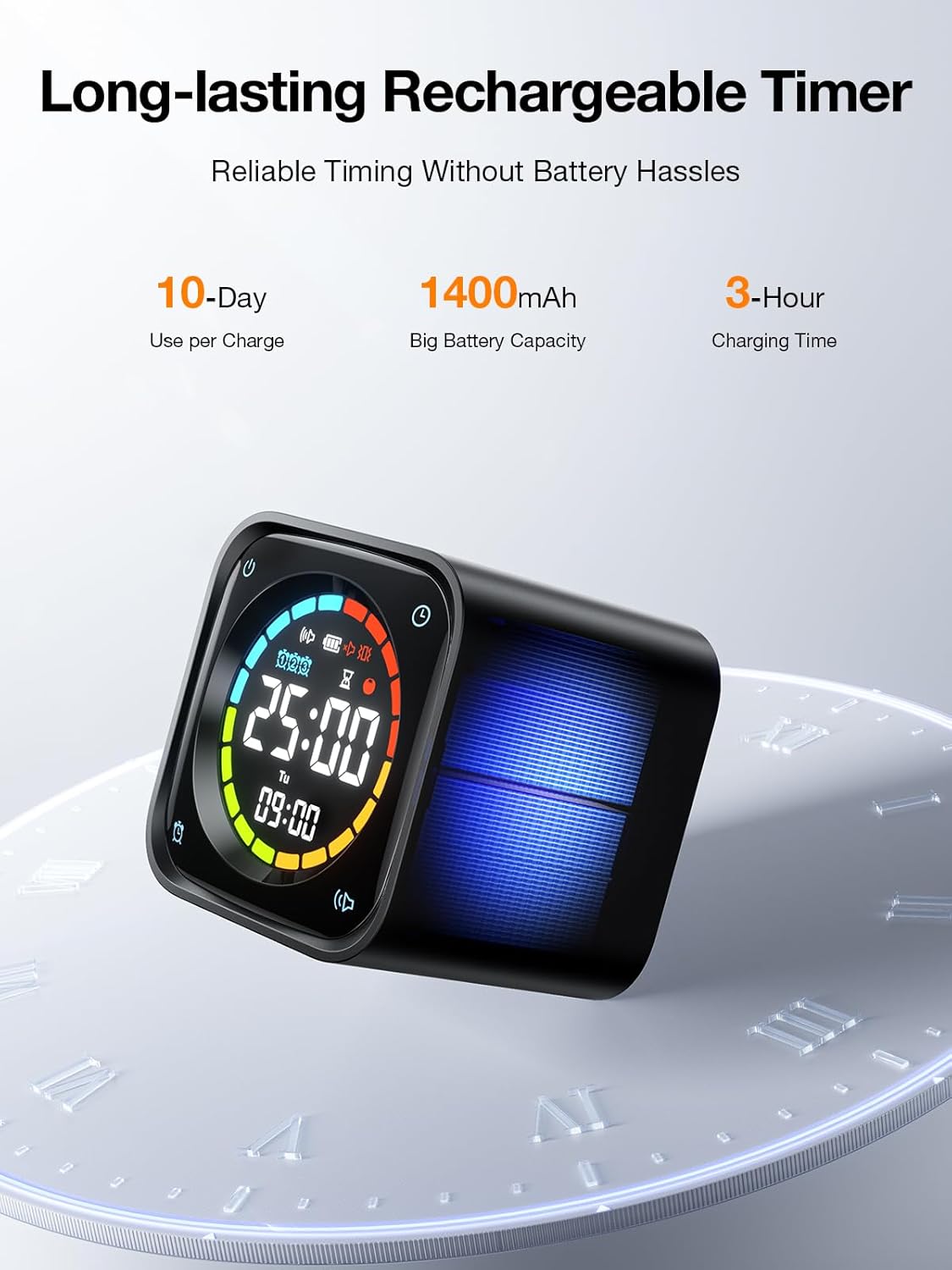 👍TK3 Pomodoro Timer Cube, Desk Productivity Timer with 5/10/30/60 Min Presets, Custom Countdown, Stopwatch, Clock, 3 Alarm, Silent, Vibrate & Sound Alert, for Task, ADHD, Study, Kitchen