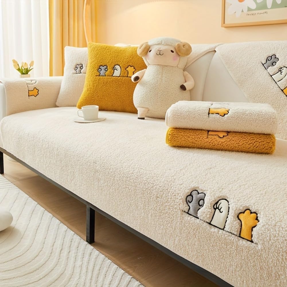 👍Sherpa Sofa Slipcover,Dog Friendly Sofa Cover,Plush Non Slip Sofa Protector Couch Cover,Furniture Protector for Bedroom Living Room Home Decor