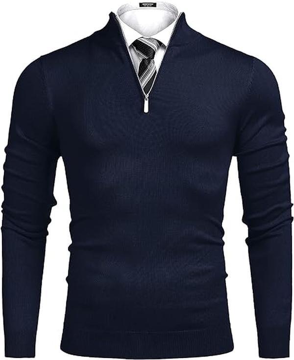 🧶 Men's Quarter Zip Mock Neck Sweater, Slim Fit Lightweight Pullover, Casual Long Sleeve Knitwear for Fall Outfits