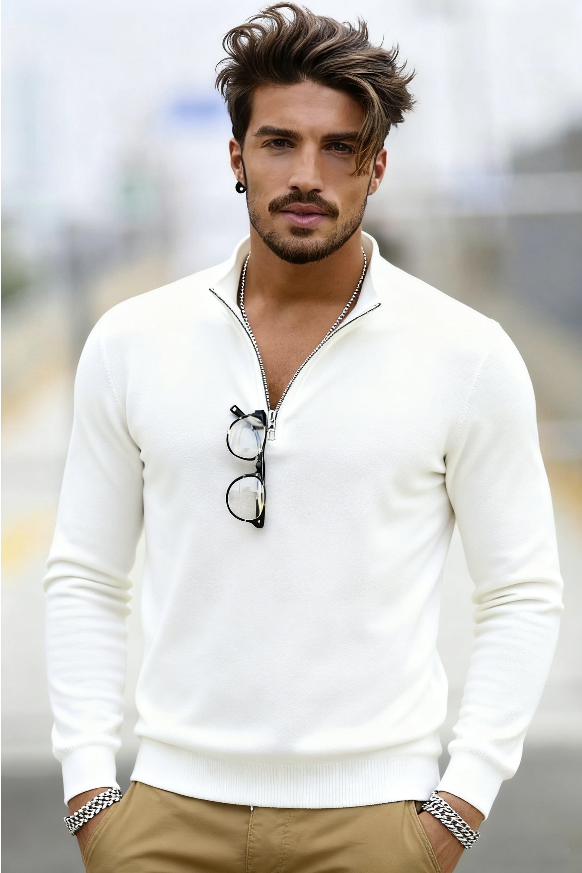 🧶 Men's Quarter Zip Mock Neck Sweater, Slim Fit Lightweight Pullover, Casual Long Sleeve Knitwear for Fall Outfits