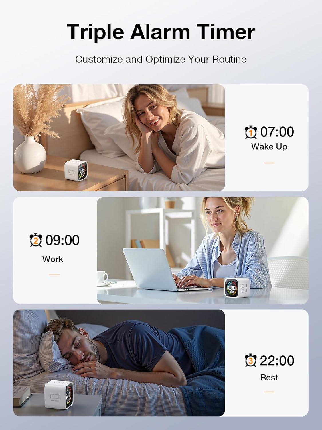 👍TK3 Pomodoro Timer Cube, Desk Productivity Timer with 5/10/30/60 Min Presets, Custom Countdown, Stopwatch, Clock, 3 Alarm, Silent, Vibrate & Sound Alert, for Task, ADHD, Study, Kitchen