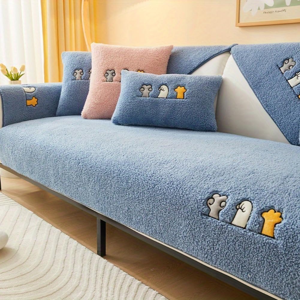 👍Sherpa Sofa Slipcover,Dog Friendly Sofa Cover,Plush Non Slip Sofa Protector Couch Cover,Furniture Protector for Bedroom Living Room Home Decor