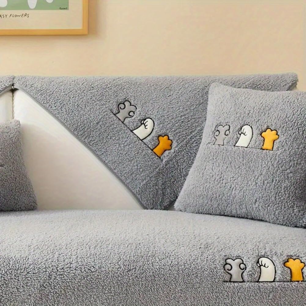 👍Sherpa Sofa Slipcover,Dog Friendly Sofa Cover,Plush Non Slip Sofa Protector Couch Cover,Furniture Protector for Bedroom Living Room Home Decor