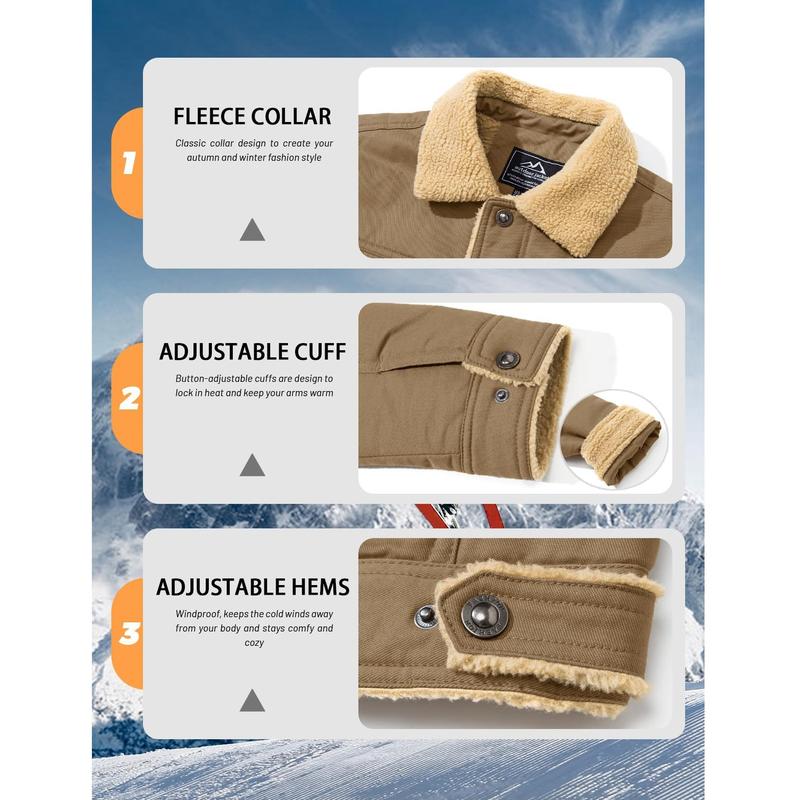 🧥 Men's Sherpa Lined Trucker Jacket, Warm Fleece Casual Coat with Multi Pockets, Long Sleeve Cotton Outerwear for Fall & Winter