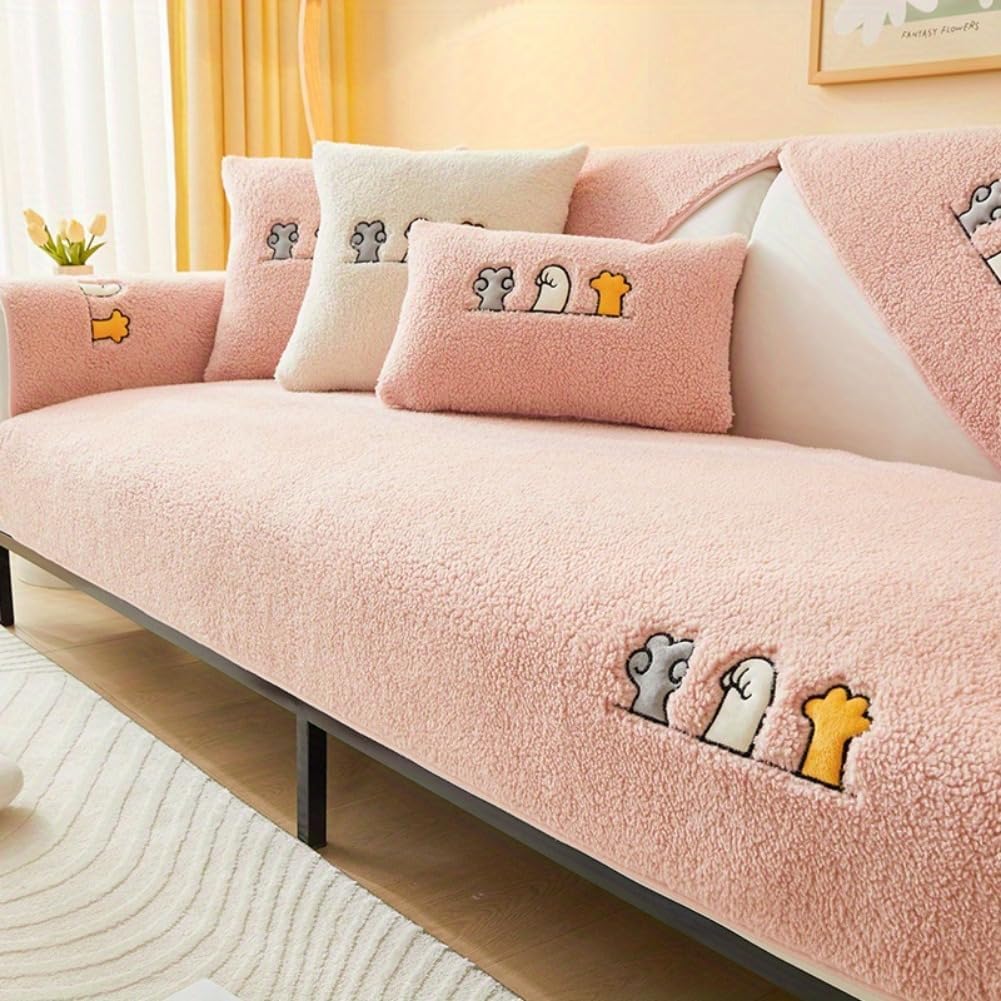 👍Sherpa Sofa Slipcover,Dog Friendly Sofa Cover,Plush Non Slip Sofa Protector Couch Cover,Furniture Protector for Bedroom Living Room Home Decor