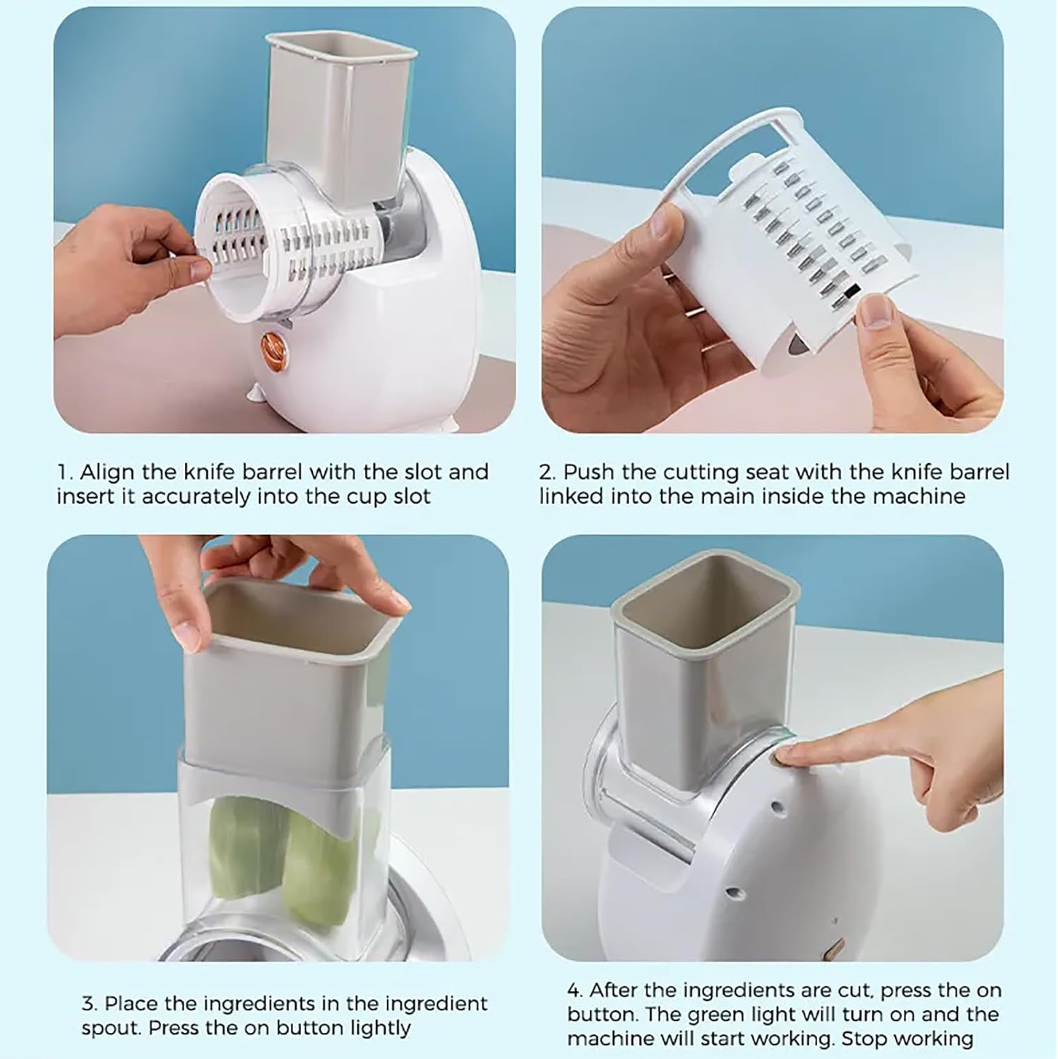 👍Electric Cheese Grater Vegetable Slicer, Rechargeable Rotary Grater Salad Maker with 3 Interchangeable Blades, Durable Material and Cutting Efficiently, for Kitchen, Camping, Restaurant