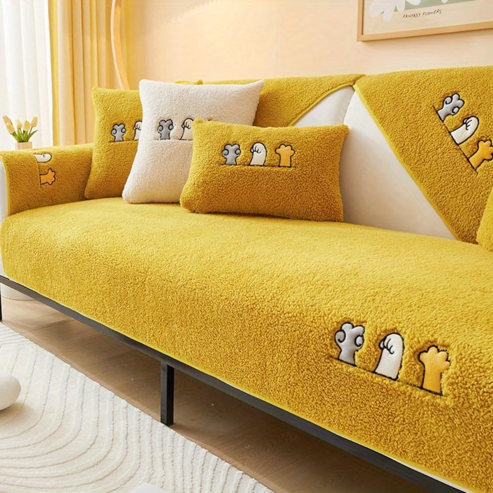 👍Sherpa Sofa Slipcover,Dog Friendly Sofa Cover,Plush Non Slip Sofa Protector Couch Cover,Furniture Protector for Bedroom Living Room Home Decor