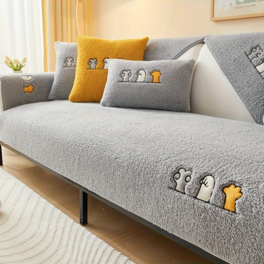 👍Sherpa Sofa Slipcover,Dog Friendly Sofa Cover,Plush Non Slip Sofa Protector Couch Cover,Furniture Protector for Bedroom Living Room Home Decor
